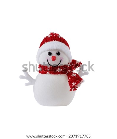 Snowman toy isolated on white background. Christmas and New Year decoration. Christmas design element.