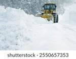 A snowplow clearing the snow from roads. Yamagata, Japan.