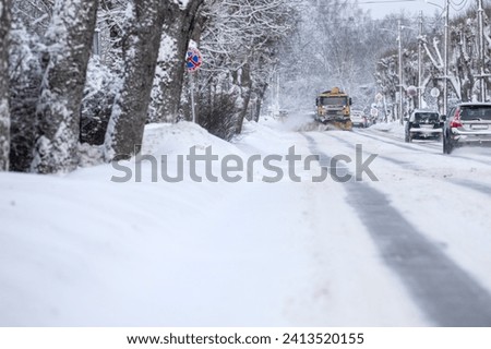 Similar – Image, Stock Photo Heavy snowfall and a smoking chimney