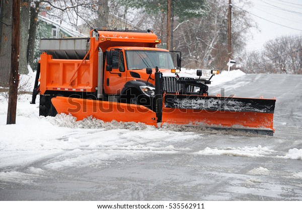 Snowplow Removing Snow Street After Blizzard Stock Photo (Edit Now ...