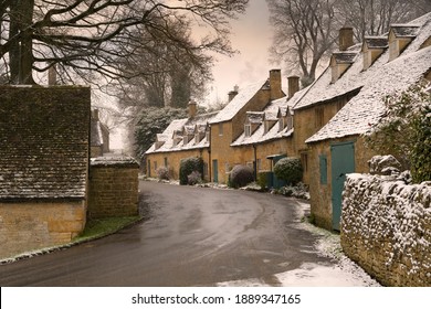Snowshill village in snow, Cotswolds, Gloucestershire, England