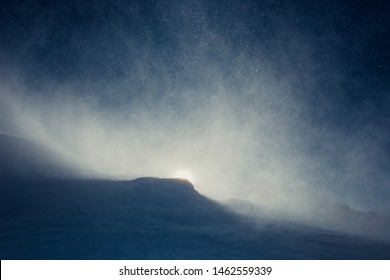 Snowstorm In The Mountains At Winter Time In Caucasus Region, Elbrus Mountain, Russia. 