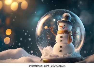 A snowstorm is present while a snowman is depicted in a glass Christmas globe.
The background is an exquisite bokeh.  - Shutterstock ID 2229921681
