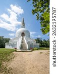 The snow-white Zalaszántó Peace Stupa, a Buddhist building and religious center on Lake Balaton in Hungary