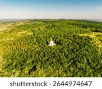 The snow-white Zalaszanto Peace Stupa, a Buddhist building and religious center near Lake Balaton in Hungary
