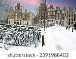 Snowy Amsterdam in the Netherlands