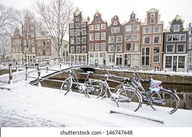 Snowy Amsterdam in the Netherlands