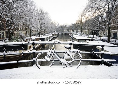 Snowy Amsterdam In The Netherlands In Winter