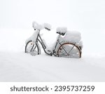 snowy bicycle, after an overnight blizzard everything was deeply covered in snow