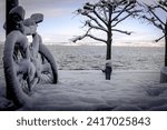 Snowy bicycle in the city of Zug