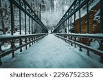 snowy bridge in a mountain park