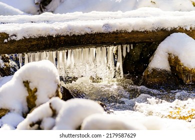 Snowy Bridge Near Woods In Brasov