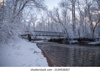 Snowy Bridge Next To River