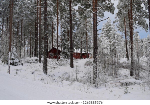 Snowy Cabin Frozen Woods Winter Season Stock Photo Edit Now