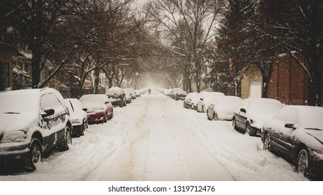 Snowy Chicago Neighborhood Street In Winter