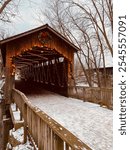  Snowy Covered Bridge at Christmas Time with Festive Winter Charm