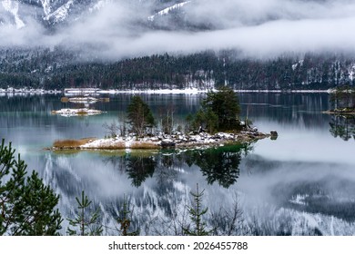 Snowy Eibsee Lake views in the winter - Shutterstock ID 2026455788