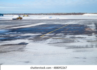 Snowy Empty Runway Field. Turku Airport In Winter, Finland