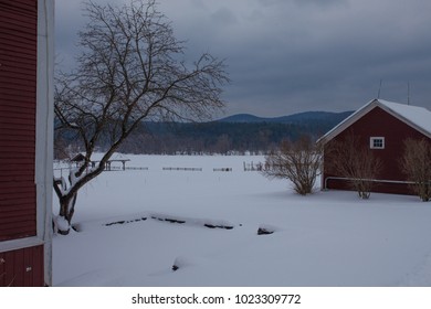 Snowy Farm Scene In Vermont