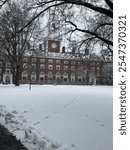 snowy harvard campus, eliot house courtyard