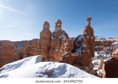 Snowy hoodoo winter trails in Bryce Canyon National Park Utah