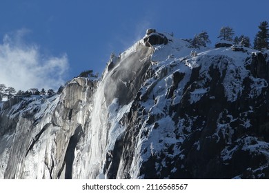 Snowy Horsetail Falls In Yosemite National Park