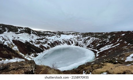 Snowy Iceland Volcano Crator Lake