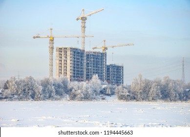 Snowy January morning in Nevsky forest Park. The Bank of the river Neva.  - Powered by Shutterstock