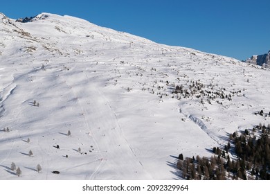Snowy landscape in the ski resort dolomiti superski in the italian alps