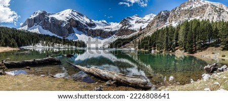 snowy mountain landscape with a lake