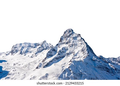 Snowy Mountain Peak Isolated On White Background