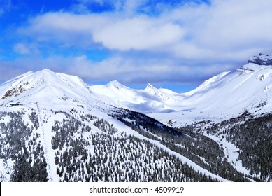 Snowy Mountain Ridge At Lake Louise Ski Resort In Canadian Rockies