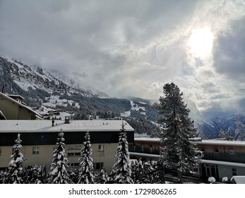 Snowy Mountain View From Hotel's Balcony.