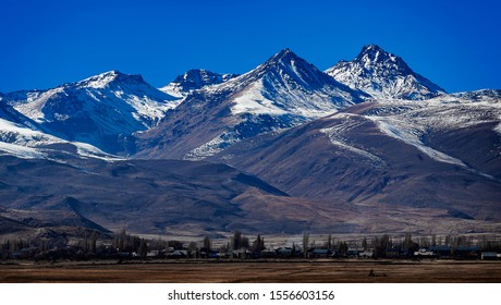 Snowy Mountian Aragats In Armenia. Highest Peak Of The Country