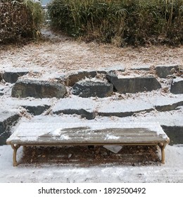 A Snowy Park Bench, Cold Winter