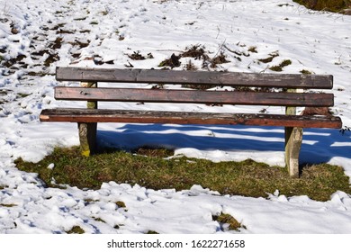 Snowy Park Bench In The Eifel, January 2020