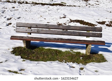 Snowy Park Bench In The Eifel, January 2020