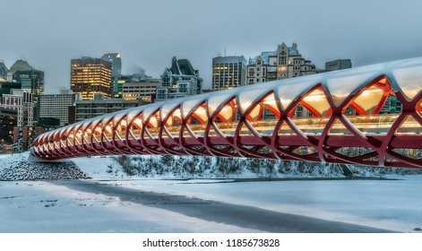 Snowy Peace Bridge In Calgary Alberta