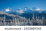 Snowy peaks of Whistler Mountain, Canada with crisp white snow and winter beauty.