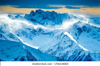 Snowy Peaks In Winter Mountain Snow Landscape