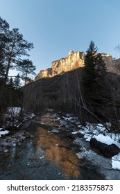 Snowy River In Ordesa National Park In Winter