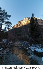 Snowy River In Ordesa National Park In Winter