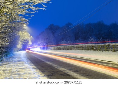 Snowy Road Outside The Town, England, UK