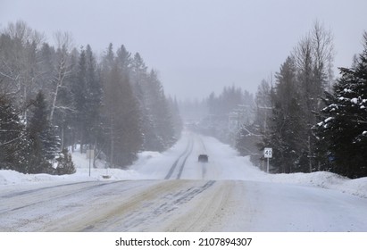 Snowy Road In Val-David, Quebec, Canada.