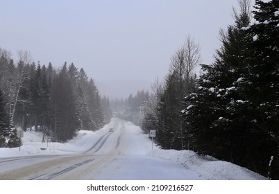 Snowy Road In Val-David, Quebec, Canada.