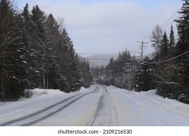 Snowy Road In Val-David, Quebec, Canada.