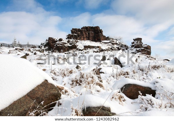 Snowy Rock Ore Mountains Krusne Hory Stock Photo Edit Now