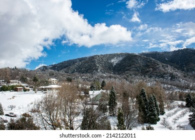 Snowy Scene In The Southern California Mountains After A Snow Storm In Oak Glen, California