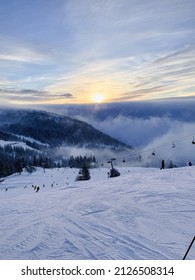 Snowy Slopes In Åre Ski Resort At Sunset. Are, Jämtland, Sweden