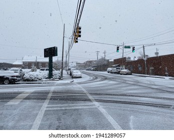 Snowy Street Corner In Dalton, GA